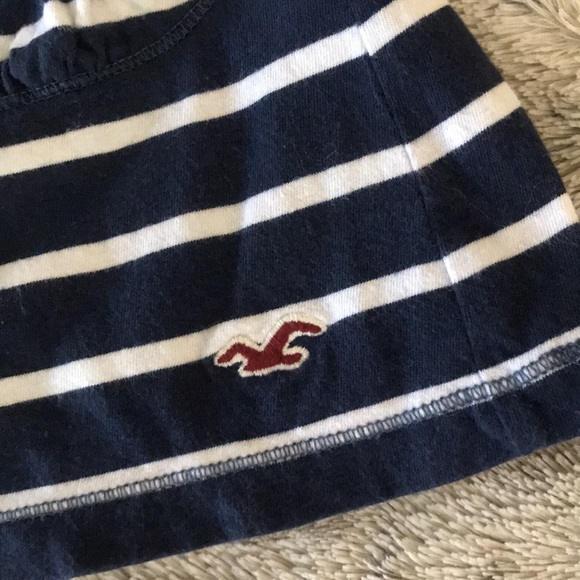 Hollister nautical stripe dress M navy white v-neck ruffle cross back sundress - Picture 3 of 6